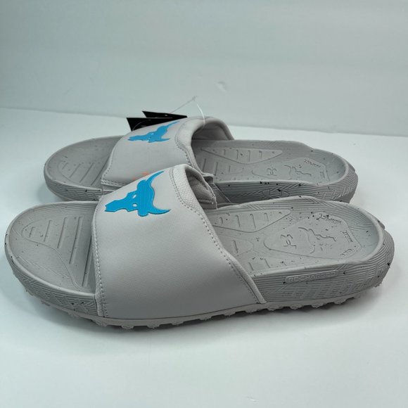 NEW Under Armour Project Rock 3 Grey Blue Surf Charged Slides Sandels Men’s 13 - Picture 3 of 5